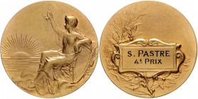 - Jugendstil Bronzemedaille o.J. vergoldet (v. F.Rasumny) mit Widmung: 4.Preis M.d.P. -. 
45,9mm 41,2g vz