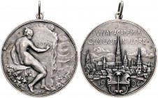 - Jugendstil Silbermedaille 1904 a.d. Immatrikulation des 2000. Studenten in Freiburg, Rs: Punze 990 
m.Öse u. Ring, 35,2mm 18,3g vz