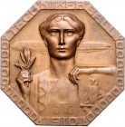 - Jugendstil Bronze-Plakette 1910 8-eckig, einseitig a.d. Technikerball 
46,7x46,9mm 32,6g vz