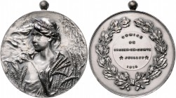 - Jugendstil Bronzemedaille 1914 versilbert Prämie der landwirtschaftlichen Ausstellung Braine-le-Comte 
m.Kugelöse, 50,5mm 39,4g vz+
