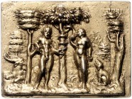 - Kunstgüsse und - Prägungen Silbergussplakette o.J. vergoldet Adam und Eva" "
61,0x45,0mm 52,5g vz