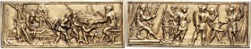- Kunstgüsse und - Prägungen Lot von 2 vergoldeten Silberguss-Plaketten mit Szenen aus der Römischen Geschichte", "Der wahre Sohn schießt nicht auf di...