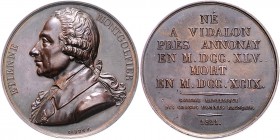 - Luftfahrt Bronze-Suitenmedaille 1821 (v. Caqué) auf Etienne Montgolfier, Original mit glattem Rand Malpas 2762. 
kl.Rf. 40,7mm 42,2g f.st