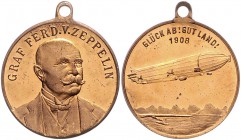 - Luftfahrt Bronzemedaille 1908 a.d. 1. Fahrt des LZ 4" Kai. 266. "
m. Orig.Öse 22,7mm 4,0g vz-st