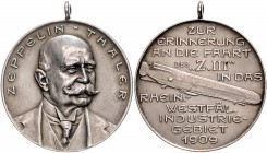 - Luftfahrt Silbermedaille 1909 (v.Oertel) Zeppelin-Thaler a.d. Fahrt des Z. III i.d. Rhein.-Westfäl. Industriegebiet, i.Rd: SILBER 900 Kai. 314. 
m....