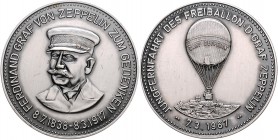 - Luftfahrt Bronzemedaille 1967 versilbert a.d. Jungfernfahrt des Freiballon Graf Zeppelin" Kai. 173. "
32,2mm 23,8g vz-st