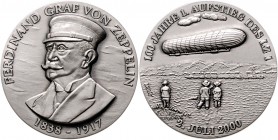 - Luftfahrt Lot von 2 Stücken: mattierte Silbermedaille 2000 Zur Erinnerung a.d. 1. Aufstieg des LZ 1" vor 100 Jahren, mit Punze MK 999 (i. Etui) und ...