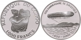 - Luftfahrt Lot von 5 Stücken: 3 Reichsmark 1929 Zum Weltflug des Graf Zeppelin", Benin 1000 Francs 2000 a. 100 Jahre Zeppelin und 3x Congo 1000 Franc...