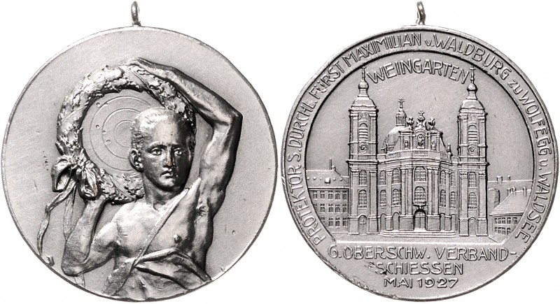 - Schützenmedaillen - Weingarten bei Ravensburg Versilberte Medaille 1927 a.d. 6...