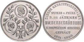 - Allgemeine Medaillen Silbermedaille 1896 a.d. 25-jährige Jubiläum der Wiederbegründung des Deutschen Reiches 
33,3mm 16,8g vz-st