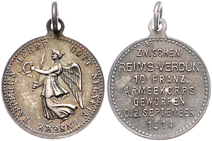 - Allgemeine Medaillen Siegespfennig 1914 (v. Kube) Seriennummer 30, ZWISCHEN RE...