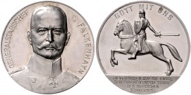- Allgemeine Medaillen Silbermedaille o.J. (v. Lauer) a. Generalstabschef v. Falkenhayn, i.Rd: SILBER 990 Zetzm. 2096. 
33,2mm 17,6g vz-st