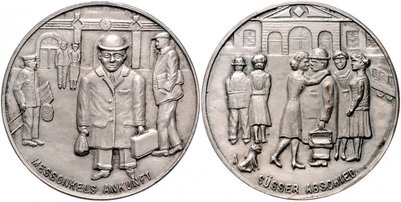 - Allgemeine Medaillen Bronzemedaille o.J. versilbert Messeonkels Ankunft" und "...