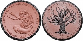 - Allgemeine Medaillen Porzellanmedaille 1922 braun (v. Meissen) Hungertaler 
teilw. schwarz lackiert 50,1mm 17, st