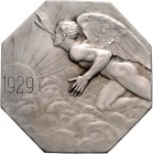 - Allgemeine Medaillen Kupfer-Klischee 1929 versilbert a.d. neue Jahr Kai. -. 
8-eckig 51,0mm 7,65g vz-st
