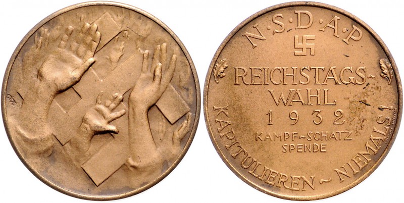 - Allgemeine Medaillen Bronzemedaille 1932 (v. Lauer) Kampf-Schatz-Spende 
35,4...