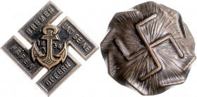 - Allgemeine Medaillen Lot von 3 Ansteckabzeichen aus Kupferblech: Hakenkreuz vor Eichenlaub 1925-1934 Ost-Hannover, Hakenkreuz mit Anker Bremen und s...