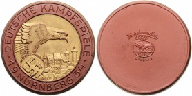 - Allgemeine Medaillen Porzellanmedaille 1934 braun (v. Hutschenreuther, Selb) a.d. Deutschen Kampfspiele in Nürnberg, teilvergoldet mit vergoldetem R...