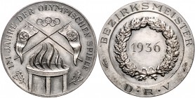 - Allgemeine Medaillen Bronzemedaille 1936 versilbert a.d. Bezirksmeisterschaft D.R.V. im Jahre der Olympischen Spiele 
55,0mm 30,0g vz