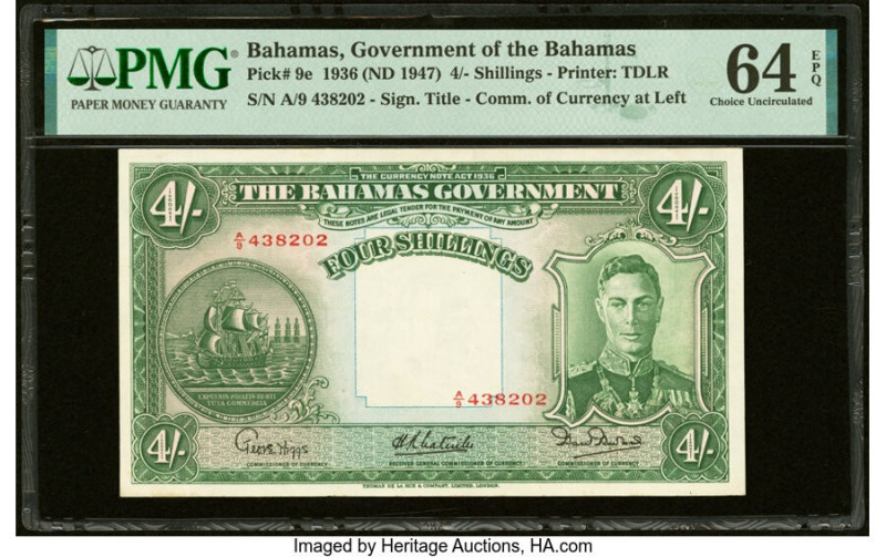 Bahamas Bahamas Government 4 Shillings 1936 (ND 1947) Pick 9e PMG Choice Uncircu...