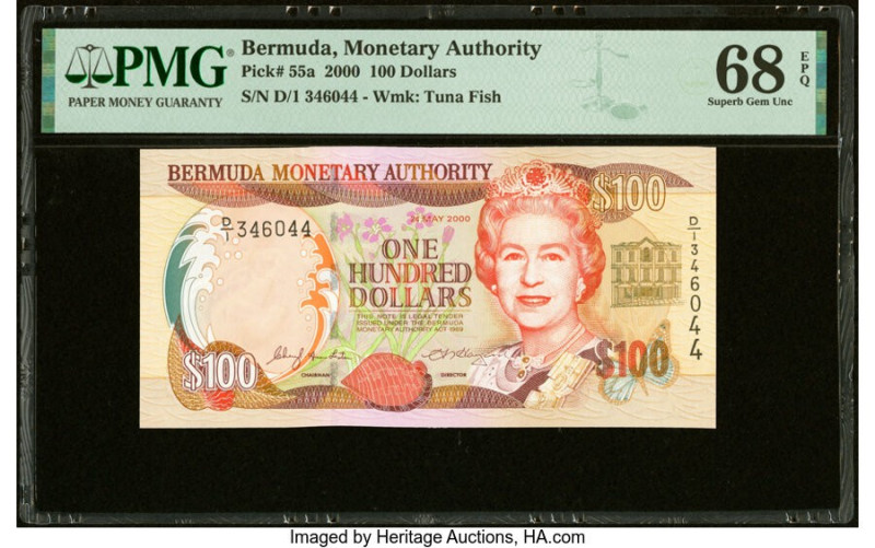 Bermuda Monetary Authority 100 Dollars 24.5.2000 Pick 55a PMG Superb Gem Unc 68 ...