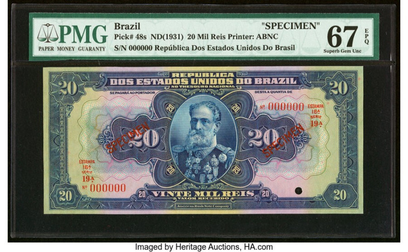 Brazil Thesouro Nacional 20 Mil Reis ND (1931) Pick 48s Specimen PMG Superb Gem ...