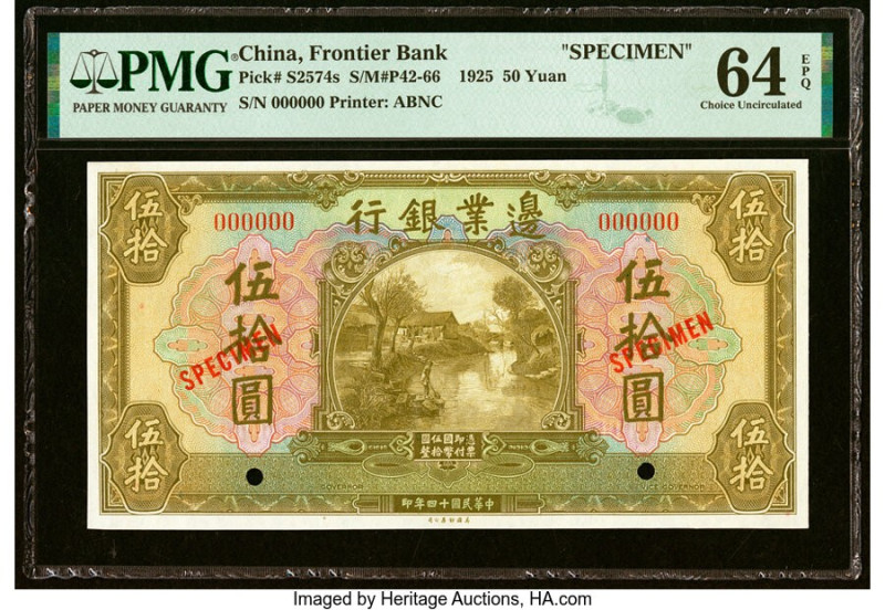 China Frontier Bank 50 Yuan 1.7.1925 Pick S2574s S/M#P42-66 Specimen PMG Choice ...