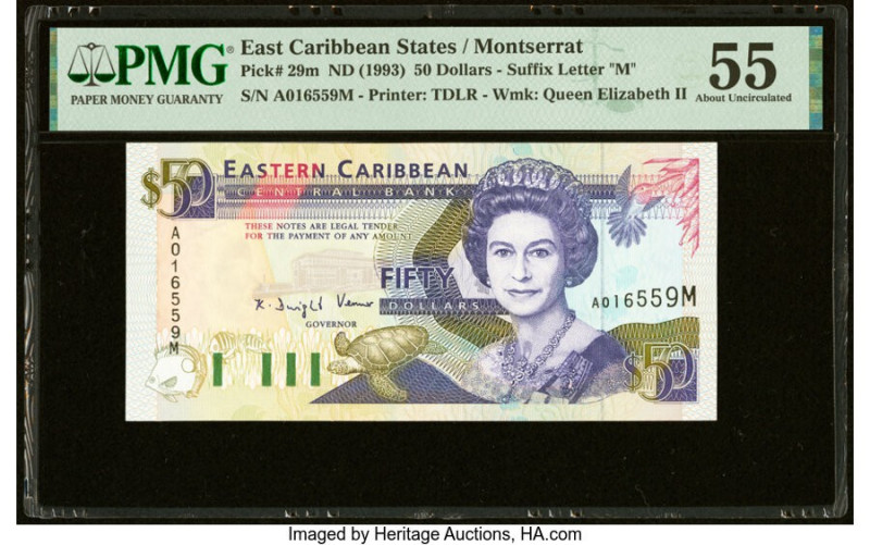 East Caribbean States Central Bank, Montserrat 50 Dollars ND (1993) Pick 29m PMG...