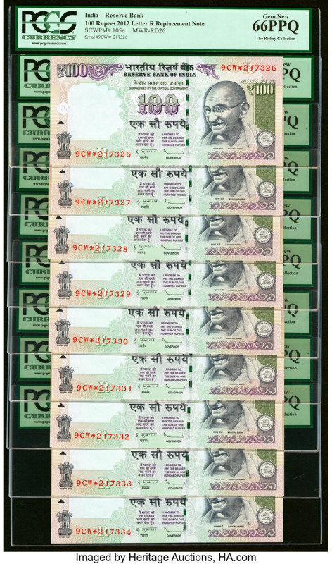 India Reserve Bank of India 100 Rupees 2012 Pick 105e* Twenty-Five Consecutive R...