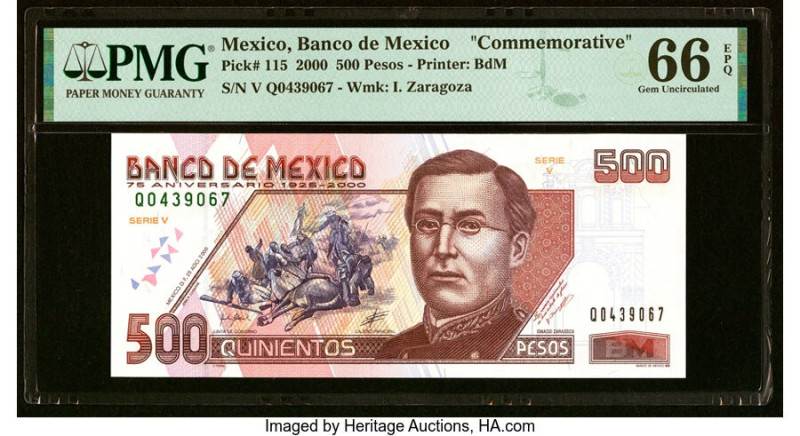 Mexico Banco de Mexico 500 Pesos 25.8.2000 Pick 115 PMG Gem Uncirculated 66 EPQ....