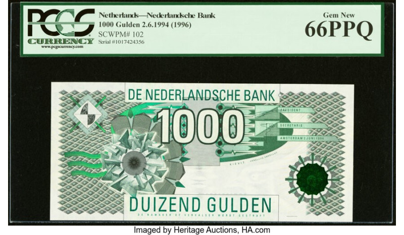 Netherlands Netherlands Bank 1000 Gulden 2.6.1994 (ND 1996) Pick 102 PCGS Gem Ne...