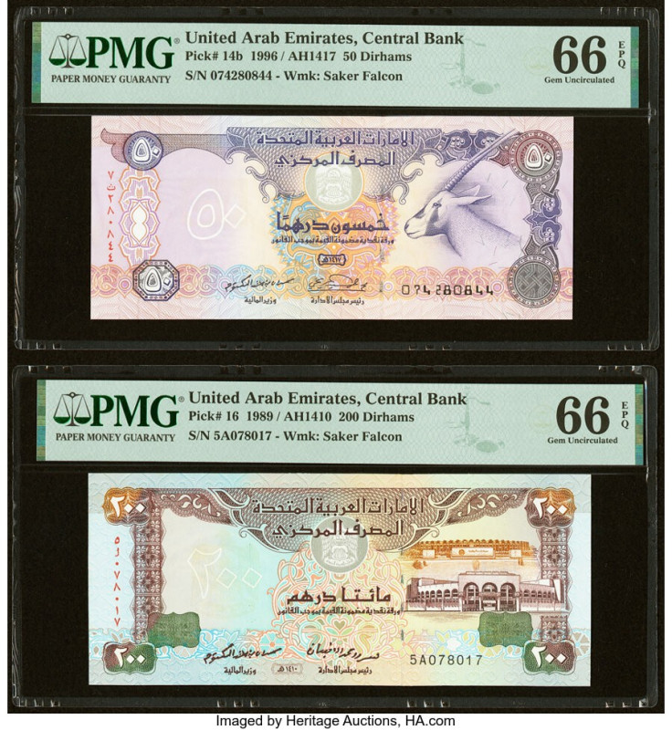 United Arab Emirates Central Bank 50; 200 Dirhams 1996; 1989 Pick 14b; 16 Two Ex...