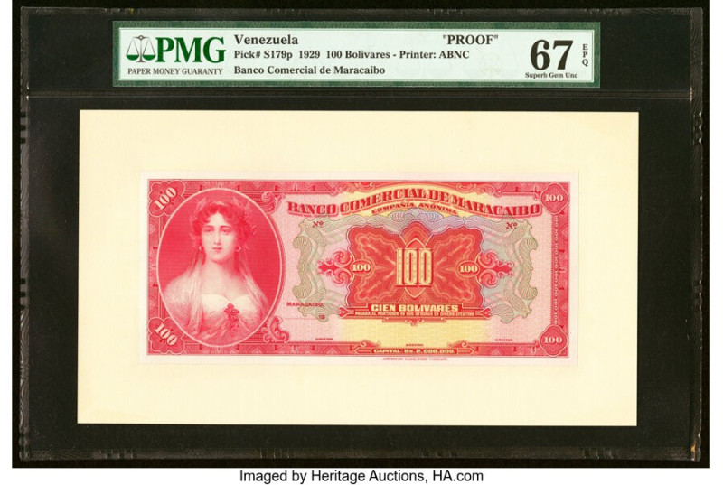 Venezuela Banco Comercial de Maracaibo 100 Bolivares 1929 Pick S179p Proof PMG S...