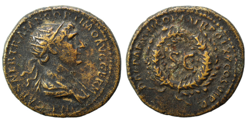 Trajan, 98-117. Semis (bronze, 4.62 g, 19 mm), Rome, for use in Syria. IMP CAES ...