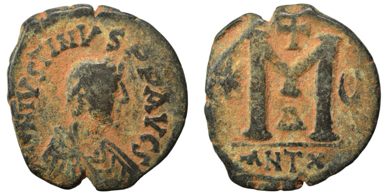 Justin I, 518-527. Follis (bronze, 12.45 g, 31 mm), Antioch. D N IVSTINVS P P AV...