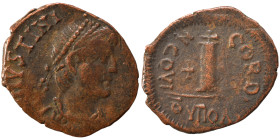 Justinian I, 527-565. Decanummium (bronze, 2.98 g, 23 mm), Theoupolis (Antioch). [DN] IVSTINI[ANVS …] Diademed, draped, and cuirassed bust right. Rev....