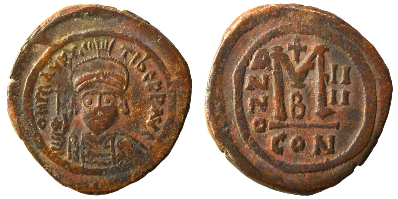 Maurice Tiberius. 582-602. Follis (bronze, 13.26 g, 31 mm), Constantinople. Drap...