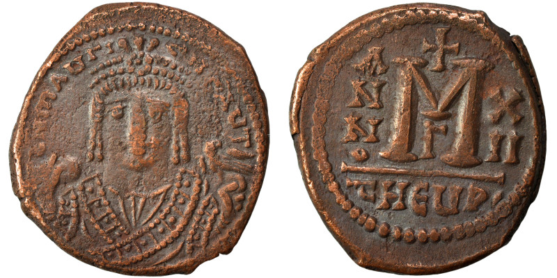 Maurice Tiberius, 582-602. Follis (bronze, 11.56 g, 29 mm), Theoupolis (Antioch)...