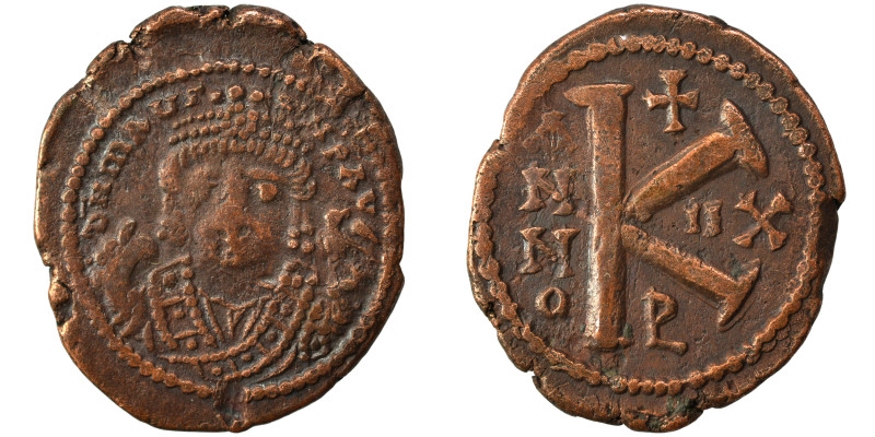 Maurice Tiberius, 582-602. Half follis (bronze, 5.10 g, 24 mm), Theoupolis (Anti...