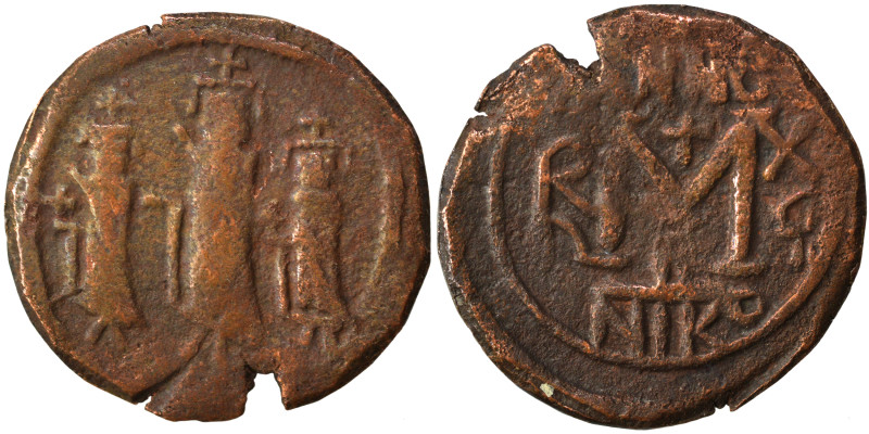 Heraclius, with Martina and Heraclius Constantine, 610-641. Follis (bronze, 3.12...