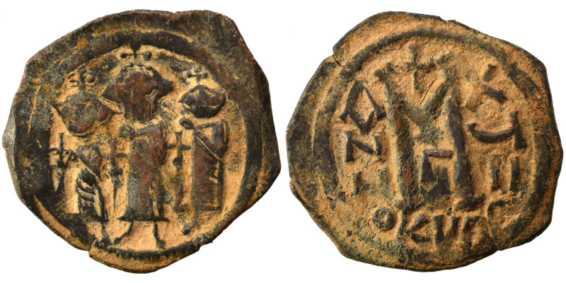 Heraclius, with Martina and Heraclius Constantine, 610-641. Follis (bronze, 4.09...