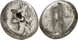 (450-330 a.C.). Lidia. Siglos. (S. 4682). Dos contramarcas y punzonada en anverso. 5,42 g. MBC-.