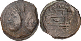 (46-45 a.C.). Cnaeo Pompeyo. As. (Spink 1386) (Craw. 471/1) (FAB. R26) (ACIP. 4015). 20,47 g. BC/MBC-.