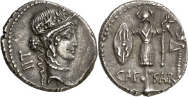 (48 a.C.). Julio César. Denario. (Spink 1400) (S. 18) (Craw. 452/2). Atractiva. 3,95 g. EBC-.