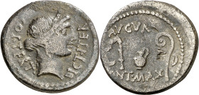 (46 a.C.). Julio César. Denario. (Spink 1403/1) (S. 4a) (Craw. 467/1a). Contramarca en reverso. 3,69 g. BC+.