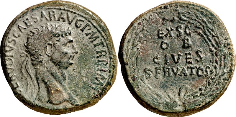 (41-42 d.C.). Claudio. Sestercio. (Spink 1849) (Co. 39) (RIC. 96). Pátina artifi...