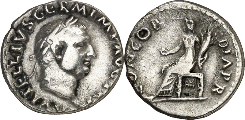 (69 d.C.). Vitelio. Denario. (Spink 2196 var) (S. 18) (RIC. 90). 2,93 g. MBC+.