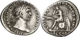 (108 d.C.). Trajano. Denario. (Spink falta) (S. 120) (RIC. 98). 3,15 g. MBC.