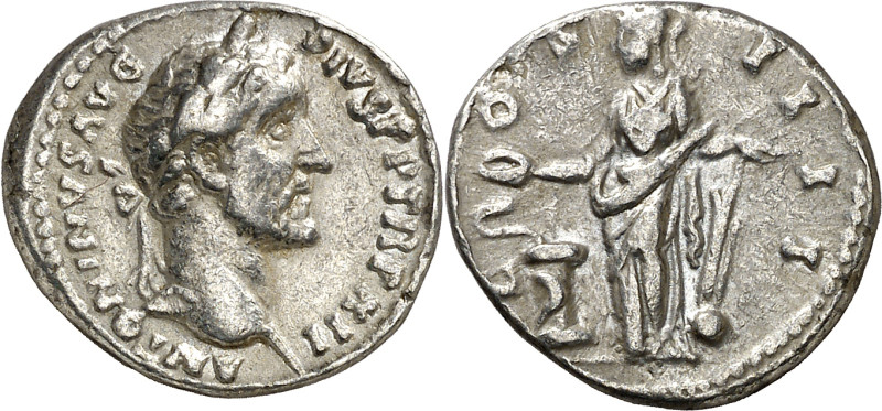 (148-149 d.C.). Antonino pío. Denario. (Spink 4075) (S. 281) (RIC. 181). 3,25 g....
