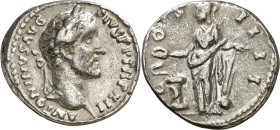 (148-149 d.C.). Antonino pío. Denario. (Spink 4075) (S. 281) (RIC. 181). 3,25 g. MBC+.